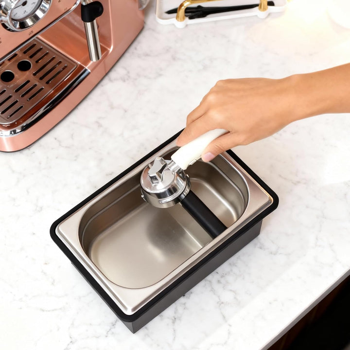 APACALI 1 Stück Abklopfbehälter für Siebträger, Abschlagbehälter, Espresso-Klopfbox, Edelstahl Kaffe
