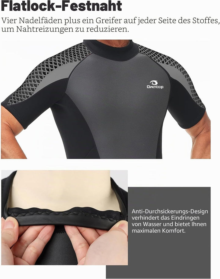 Owntop Neoprenanzug kurz Herren &amp; Damen, 3/2 mm Neopren Wetsuit für Tauchen, Surfen, Schwimmen und K