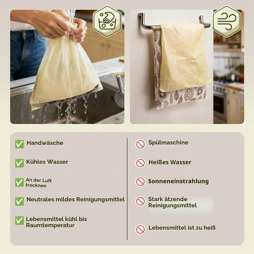 OHIYO Wiederverwendbare Bienenwachs Brotbeutel 43cm×33cm, natürliche Bienenwachs-beschichtete Baumwo