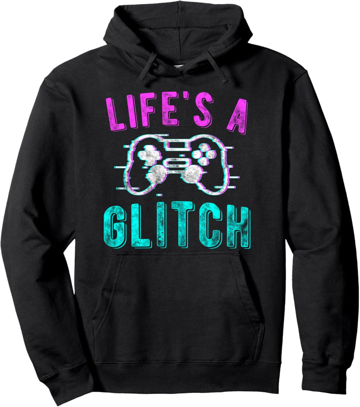 Life's A Glitch Vaporwave Zocker Meme Gamer Pullover Hoodie