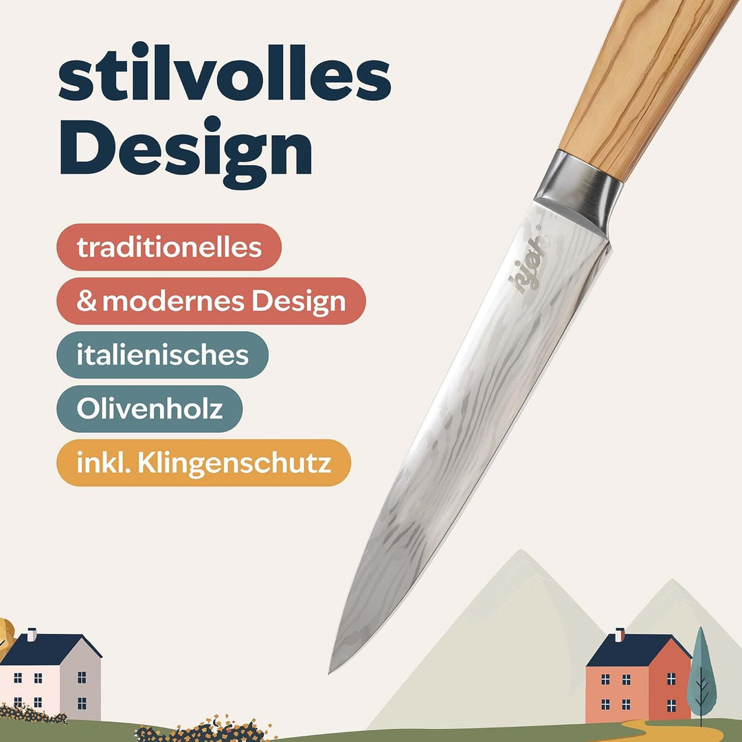 kjøk Premium Messerset Härte 58±2 HRC Asia Küchenmesser Set 3-tlg hochwertig mit Damastmesser-Muster