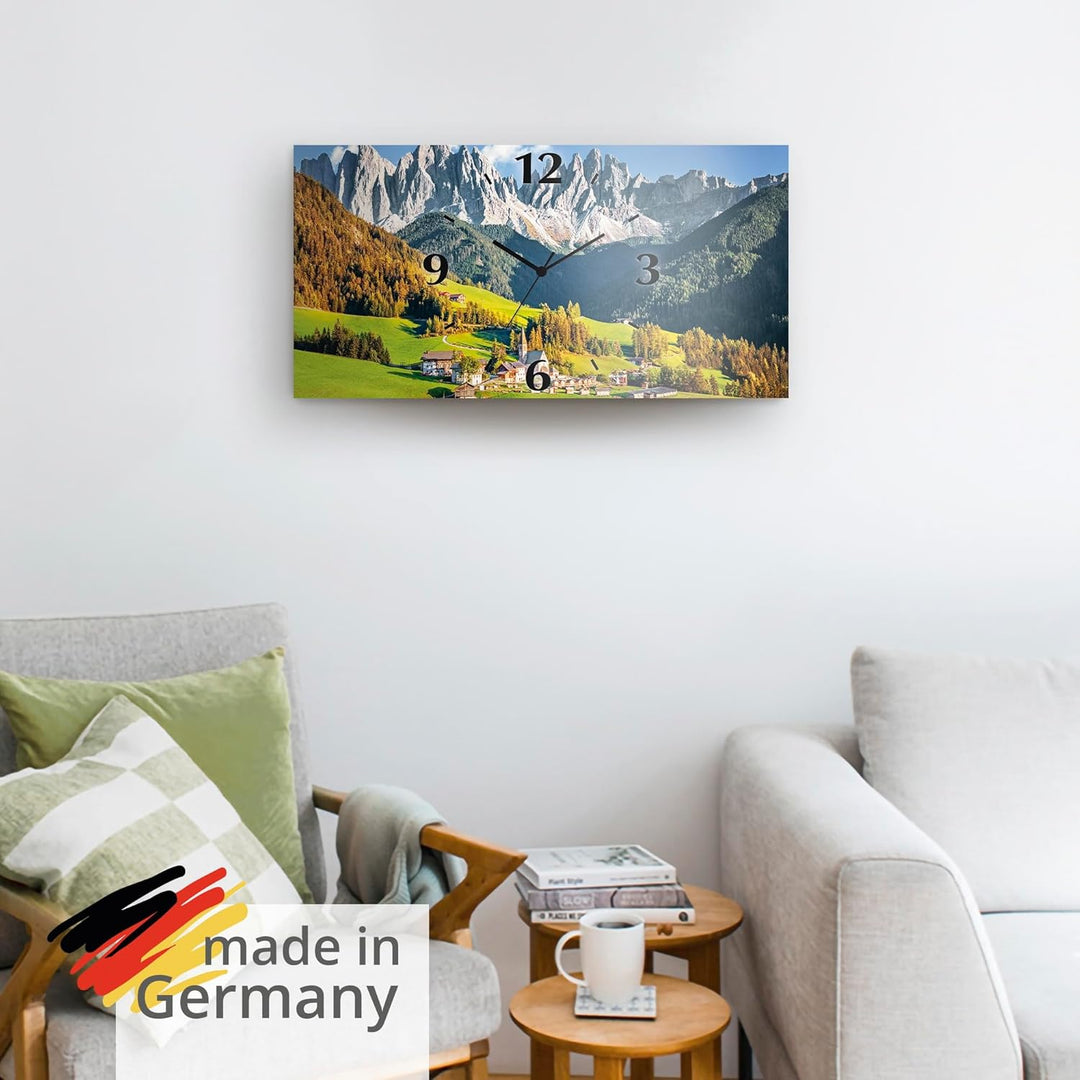 ARTLAND Wanduhr ohne Tickgeräusche Alu Quarzuhr lautlos 60x30 cm Rechteckig Landschaftsbilder Natur