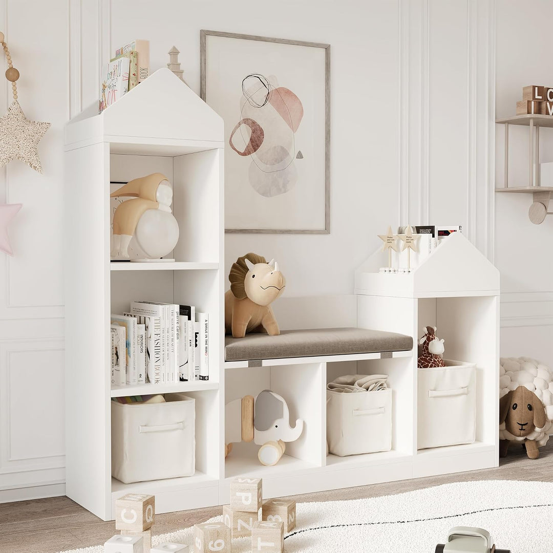 Spielzeugregal Kinderregal Mit Sitzbank, Bücherregal Kinder Und Spielzeugregal 2-in-1 Bücherschrank