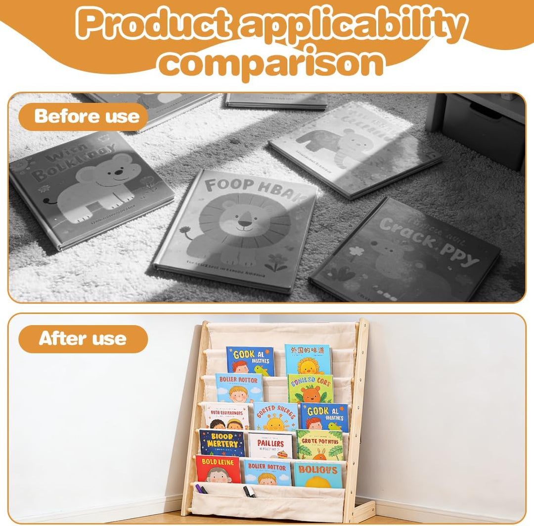 Kinder Bücherregal, 75x 30 x 79 cm Montessori Bücherregal mit 6 Ebenen und Stofffächern, Offenes Kin