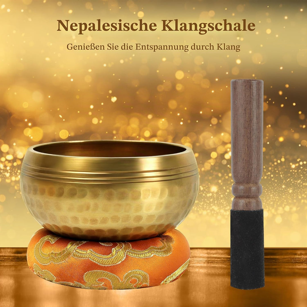 Traditionelle Klangschale 8cm mit 7 Chakra Kristallen, Handgefertigt in Nepal für Meditation und Yog