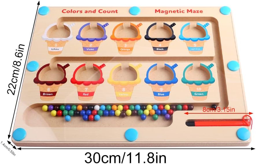 Montessori Spielzeug ab 2 3 4 5 6 Jahre Magnetspiel Labyrinth Holzspielzeug Kinderspielzeug Eiscreme