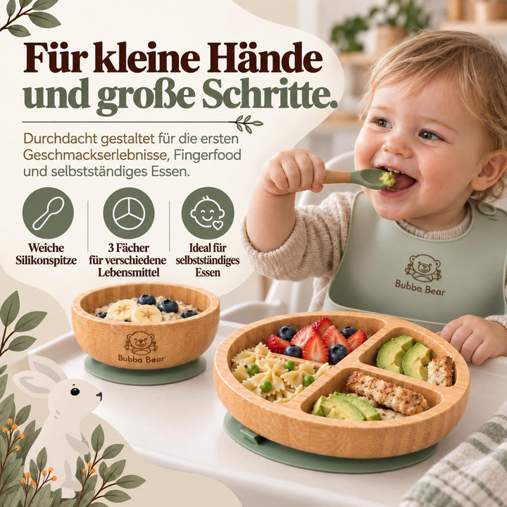 Bubba Bear Kindergeschirr-Set | Kinderteller mit Saugnapf | Geschirrset für Kleinkinder | Unterteilt