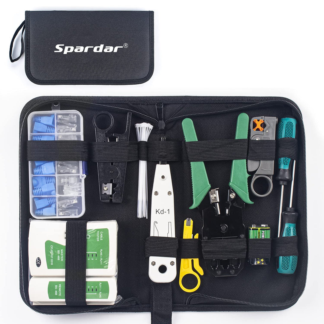 Spardar Netzwerk Werkzeug Set, professionelles 13-in-1-Netzwerk Reparaturwerkzeug mit Abisolierzange