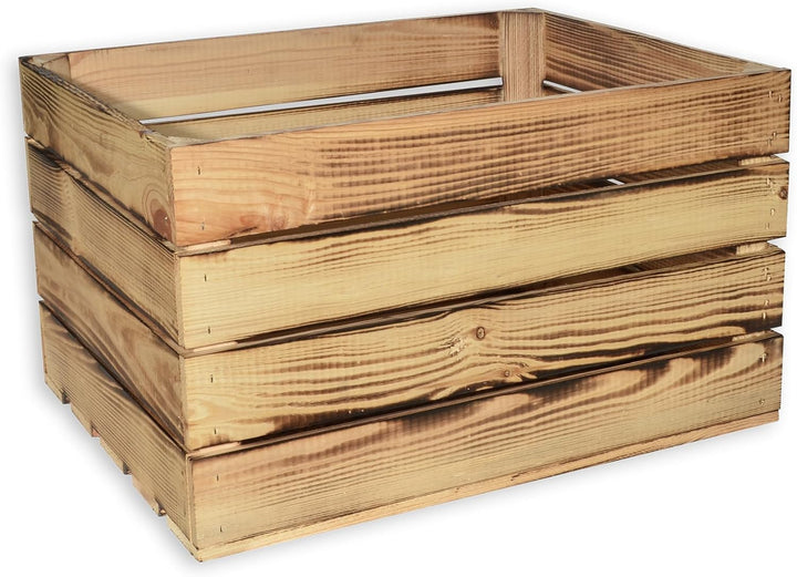 4 Set Geflammte Holzkiste Kuno - 50 x 40 x 30cm Obstkiste Weinkisten Holz Kisten Apfelkisten Obstkis