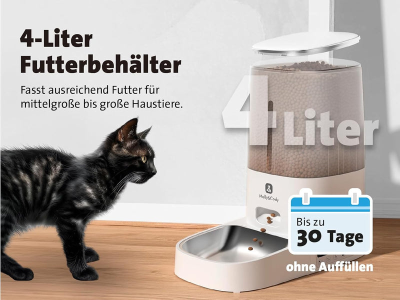 Molly&Cody BALOU Futterautomat für Katzen & Hunde (4L Behälter, automatischer Futterspender für Troc