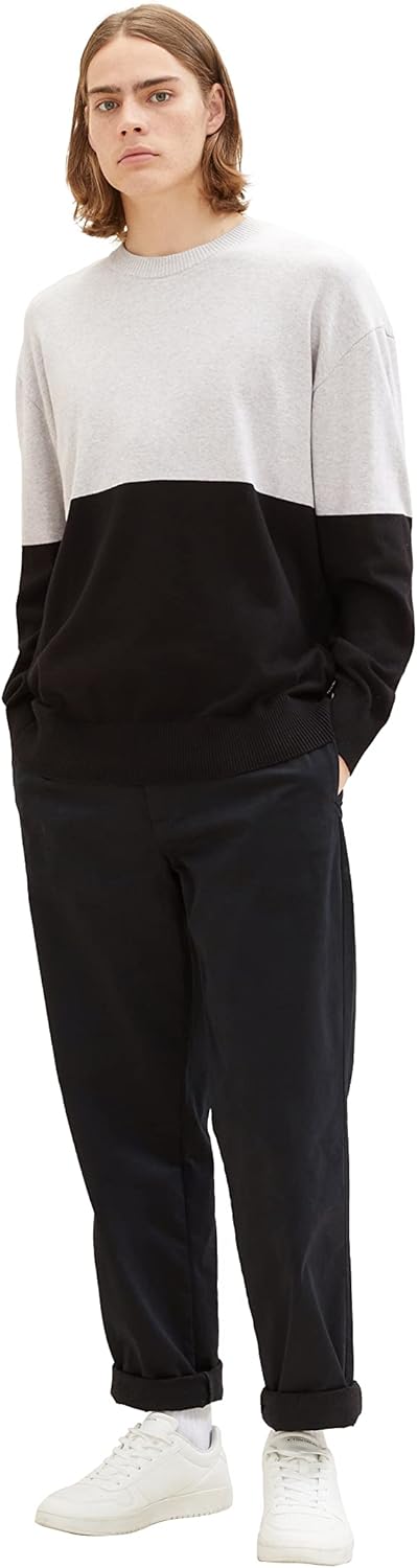 TOM TAILOR Denim Herren Denim Relaxed Fit Colorblock Pullover XL 33758 - Grey Black Color Block, XL