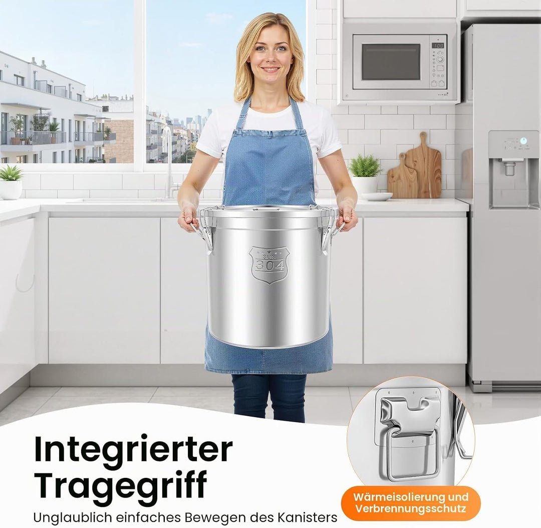 Edelstahl Getreidebehälter, 48L Luftdichter Kanister Lebensmitteln mit Deckel, Küche Edelstahl Eimer