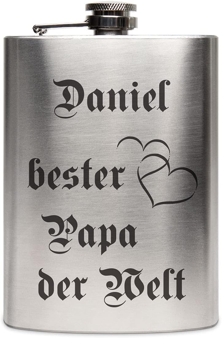 Edelstahl Flachmann 237 ml silber inkl. individuelle Gravur in Schwarz von Paule Black - personalisi