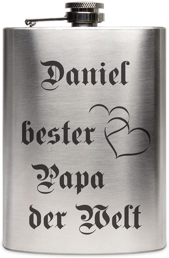 Edelstahl Flachmann 237 ml silber inkl. individuelle Gravur in Schwarz von Paule Black - personalisi