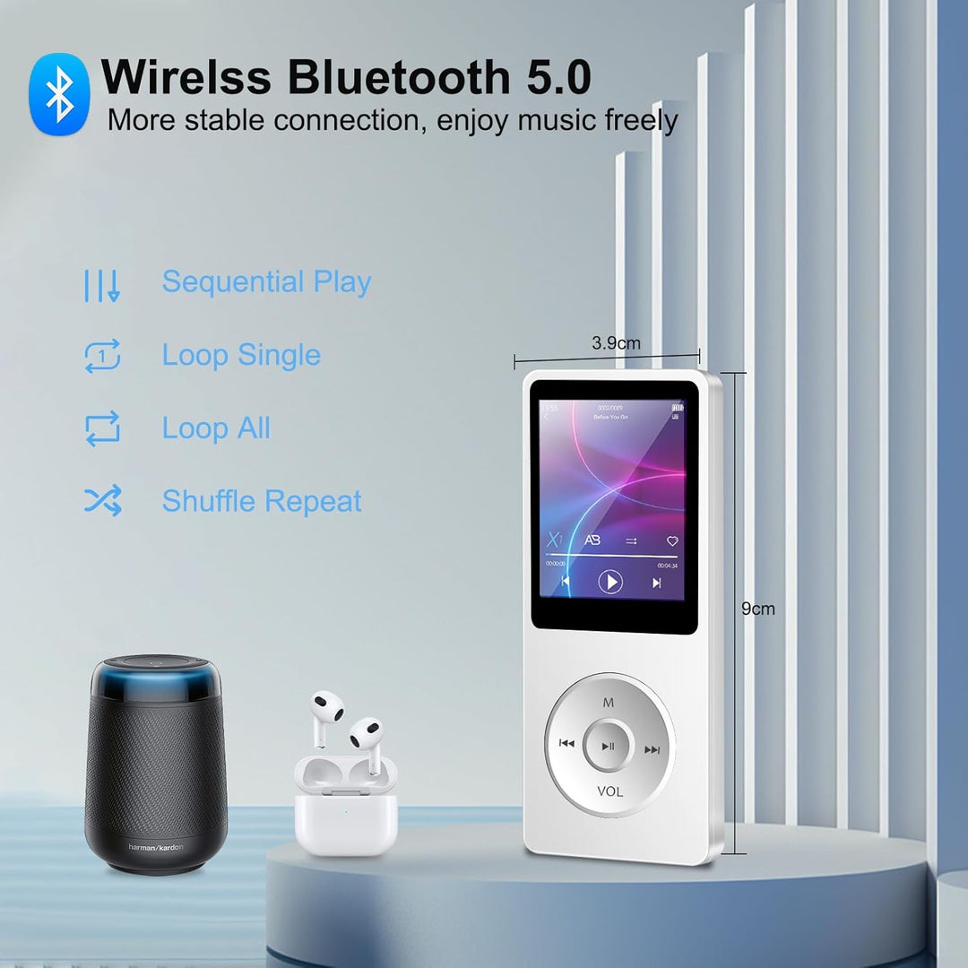 32GB MP3 Player Bluetooth 5.0 Musik Player, Nur 29g, mit 1.8" LCD-Bildschirm& Kopfhörer HiFi Sound K