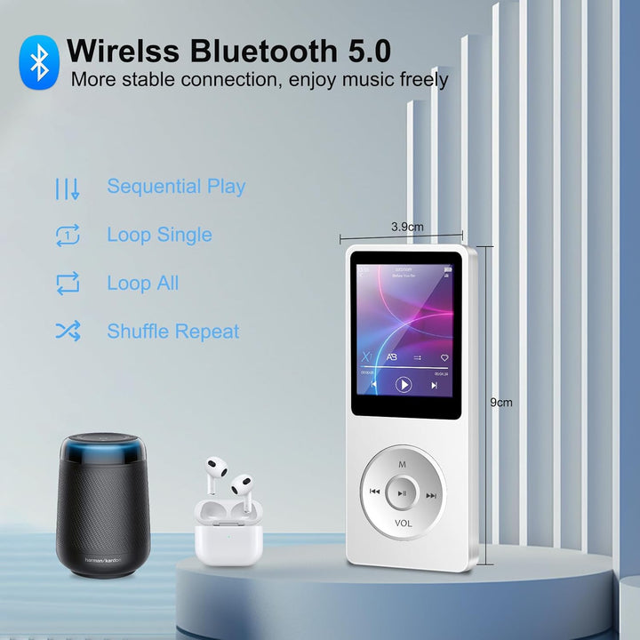 32GB MP3 Player Bluetooth 5.0 Musik Player, Nur 29g, mit 1.8" LCD-Bildschirm& Kopfhörer HiFi Sound K