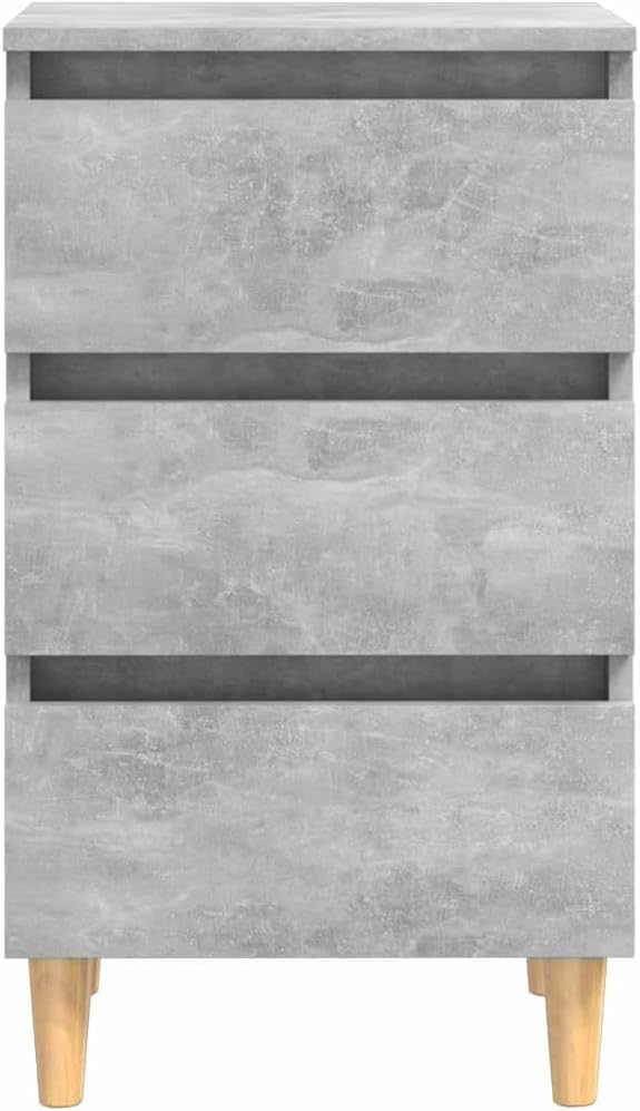 FIRBNUS Nachttisch mit Massivholz-Beinen Betongrau 40x35x69 cm Nachtkästchen Nachtkommode Beistellti