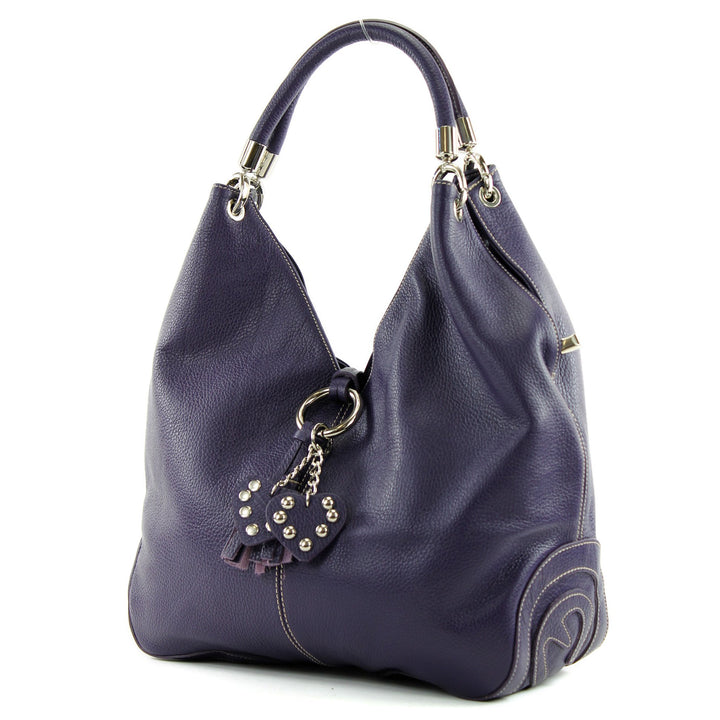 modamoda de - 330 - ital. Leder Damen Schultertasche Large Dunkellila, Dunkellila
