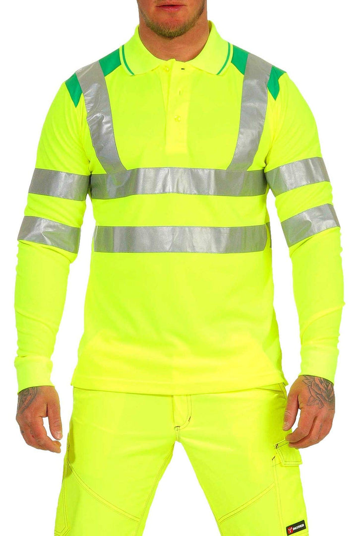 Herren Warnschutz Langarmshirt Poloshirt, Hohe Sichtbarkeit Reflexstreifen EN ISO 20471 Klasse 2 S N