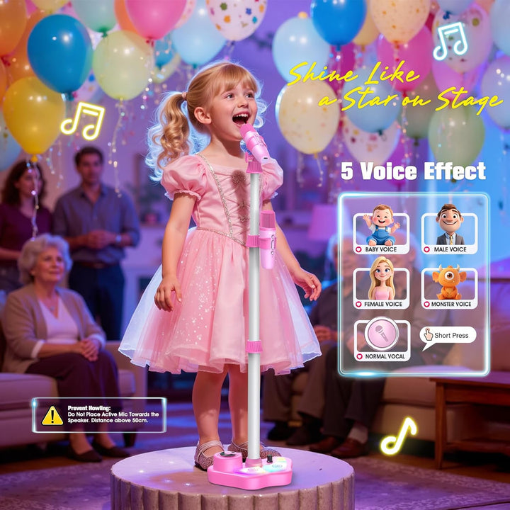 Karaoke Maschine und 2 Mikrofon Kinder mit Verstellbarer Ständer, Geschenk Spielzeug für Mädchen 3-1