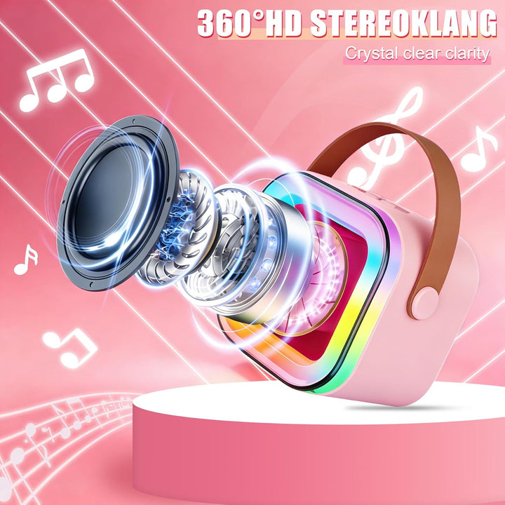 Karaoke Maschine Kinder Mit 2 Mikrofonen, Tragbarer Wiederaufladbar Bluetooth, Bunte LED Lichter, AU
