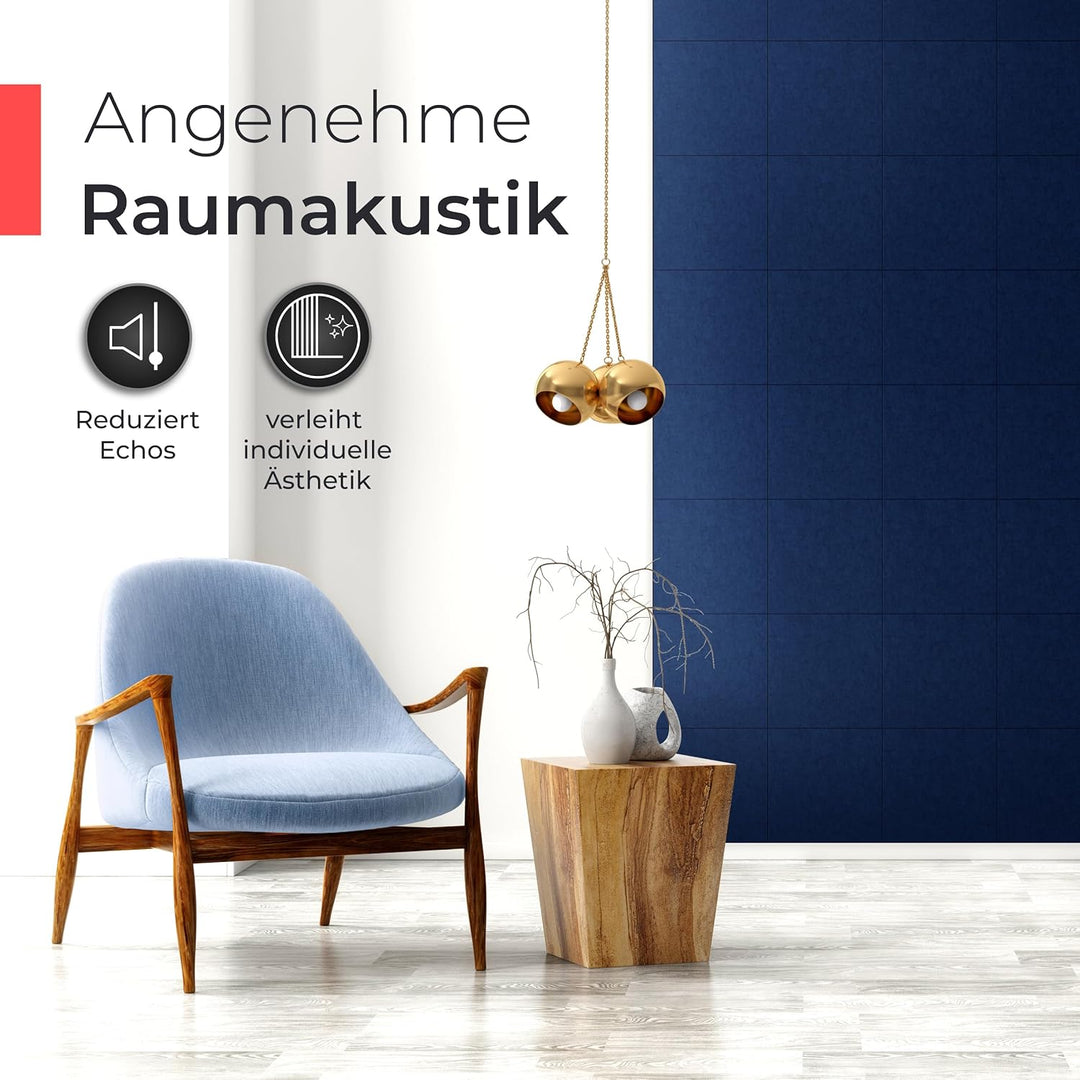 Akustikpaneele selbstklebend – 9er-Set | 30x30cm | Akustikfilz Royalblau, extra dick 15mm – 3D Wandp