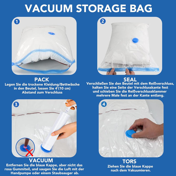 SKERITO 12 Stück Vakuumbeutel Kleidung 3*Kleine 3*Mittel *3*Gross 3*Jumbo Aufbewahrungsbeutel Reise