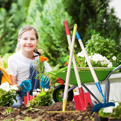 Hortem Kinder Gartengeräte Set 8-teilig, enthalten 4-teilig Kinder Lange Gartengeräte, 3-teilig Klei