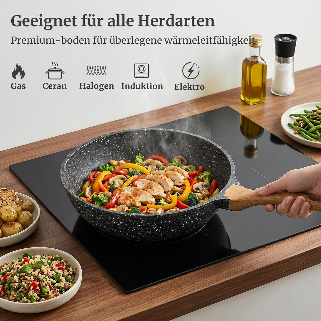 YASHE Schmorpfanne 24 cm, 3,3 L, Induktion, ungiftig, PTFE- und PFAS-frei | PFOA-frei Aluminiumguss