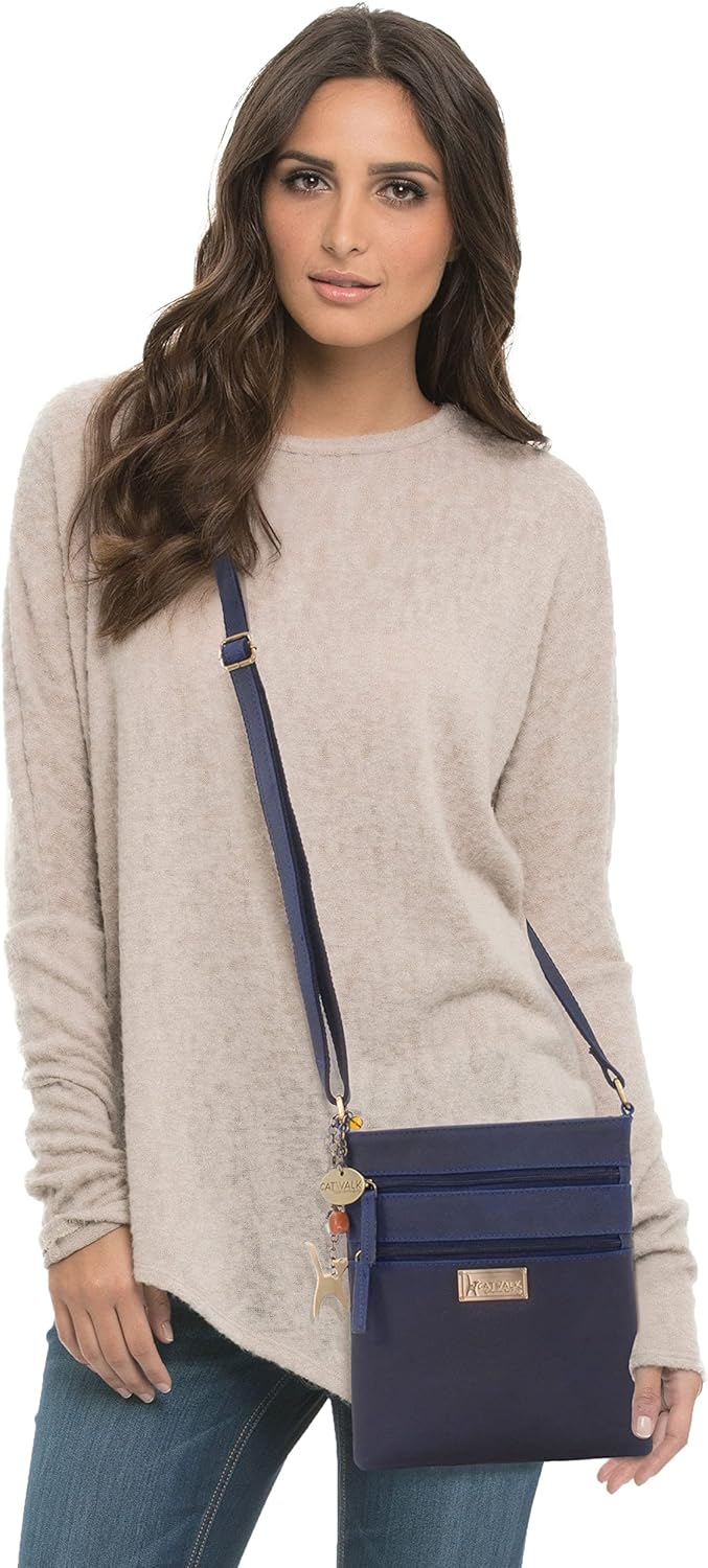 Catwalk Collection Handbags - Leder - Klein Umhängetasche Messenger/Schultertasche - iPhone Kindle -