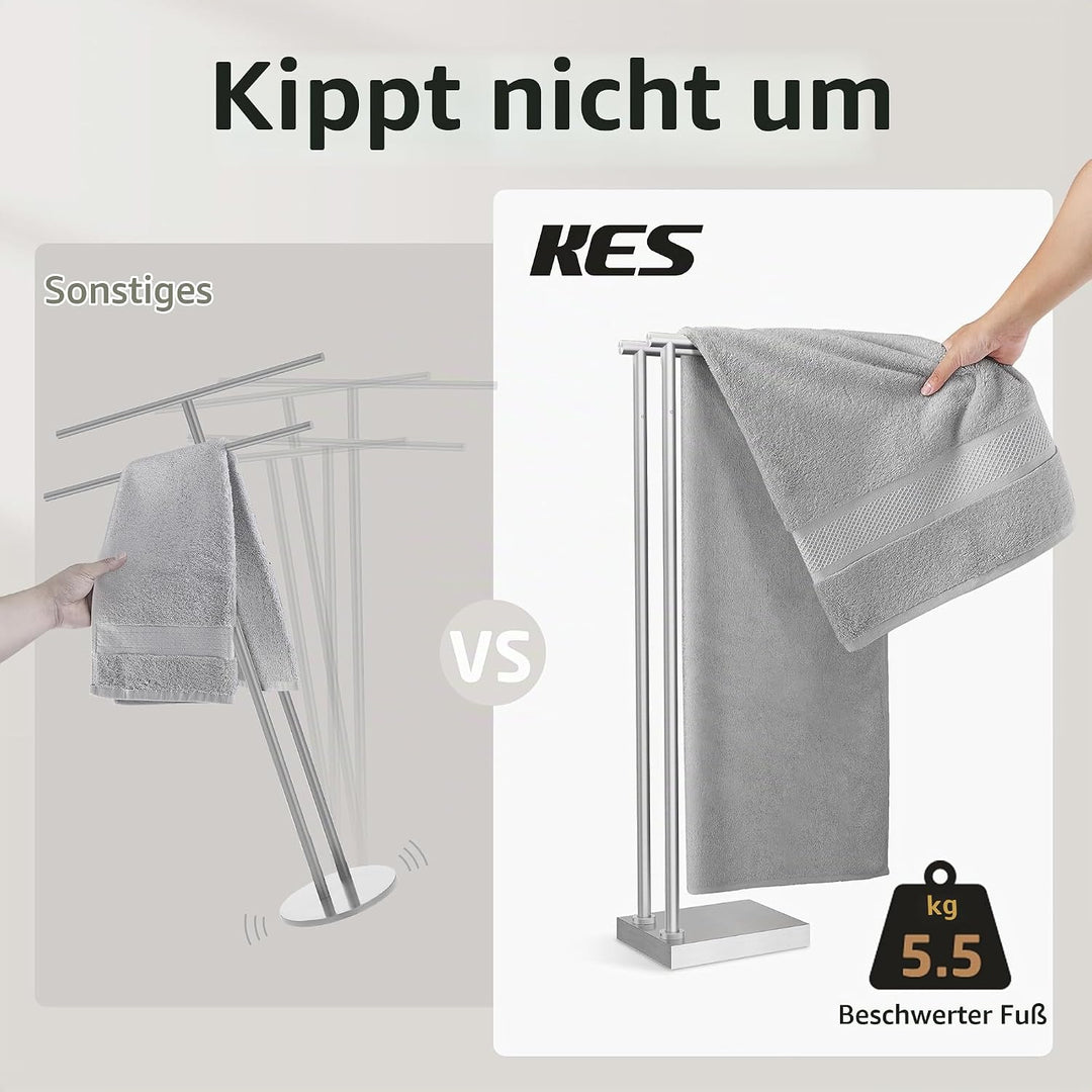 KES Handtuchhalter Stehend Doppel Badetuchhalter 3X Dicker Basis Handtuchständer Edelstahl, Extra St