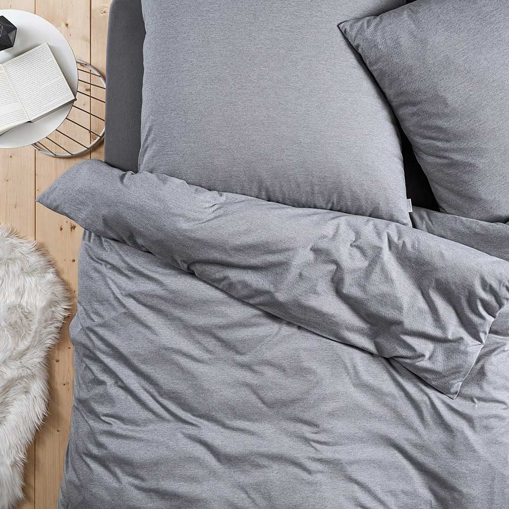 ESTELLA Bettwäsche Takoma | Grau | 155x220 + 80x80 cm | bügelfreie Interlock-Jersey-Qualität | | pfl