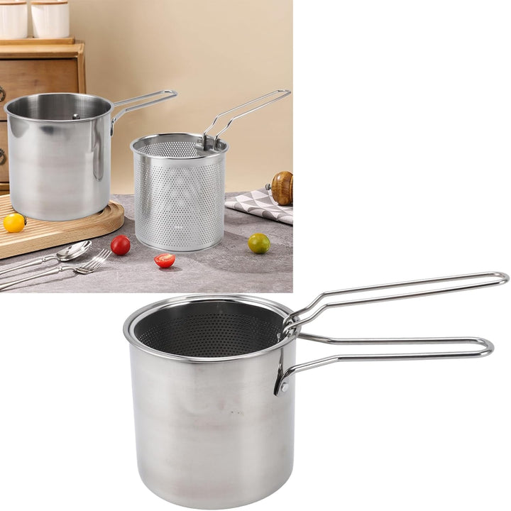 Fritteusentopf aus Edelstahl 304, Kompakter Kochtopf, Fritteuse mit Siebkorb, Multifunktionaler Mini