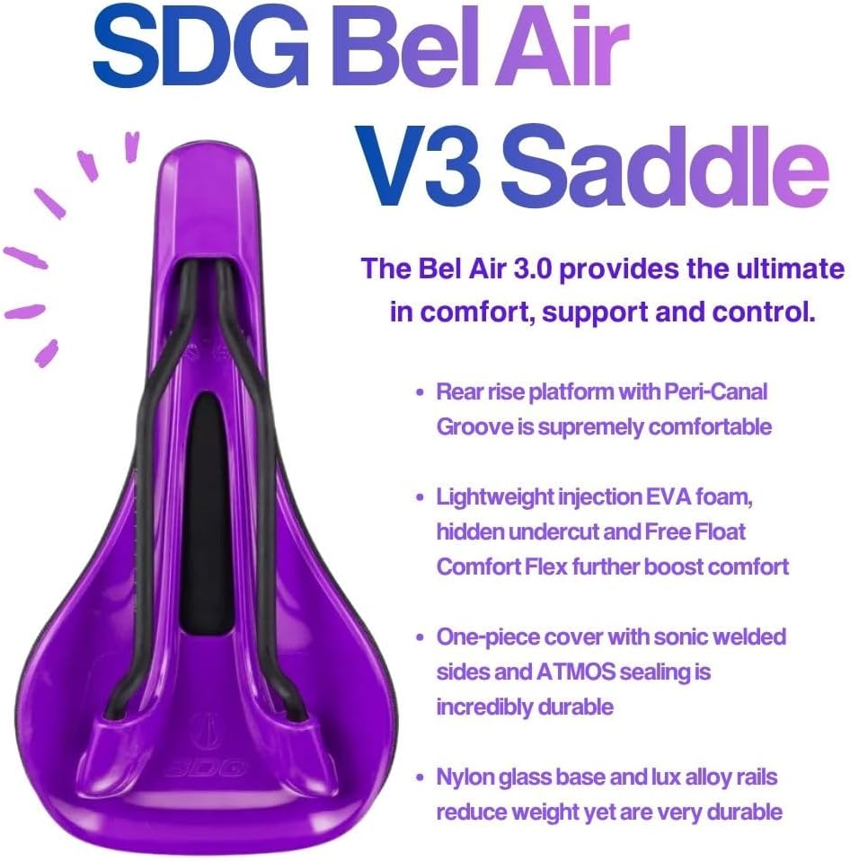SDG Components Bel-Air V3 Lux-Alloy Mountain Bike Saddle Saddle, 260 x 140mm, Unisex, Road Gravel Bi