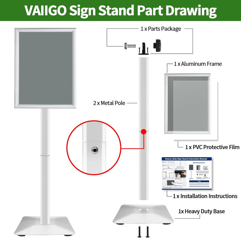 VAIIGO Heavy Duty Sign Holder Poster Stand, Adjustable Menu Display Stand Floor Standing Sign Holder
