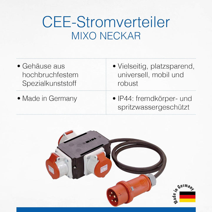as - Schwabe MIXO Adapter / Stromverteiler NECKAR – CEE-Stecker mit 1,5 m Gummischlauchleitung auf 3