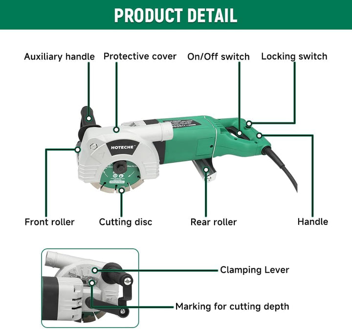 Hoteche 156mm 2400W Schlitzfräse - 8000RPM, Grün, Farbige Verpackung + Kunststoffkasten