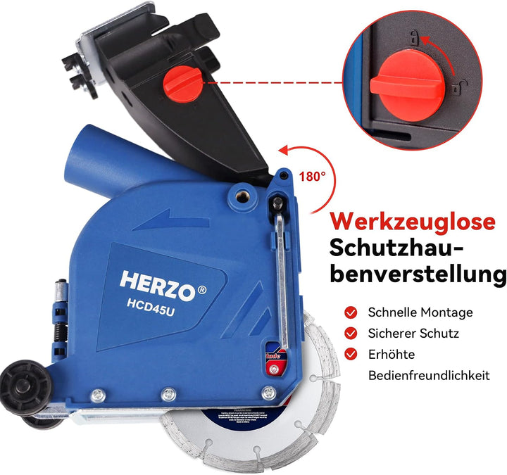 HERZO Absaughaube für Winkelschleifer 125mm für Mauernutfräse Schlitzfräse mit 2x diamantscheiben 12