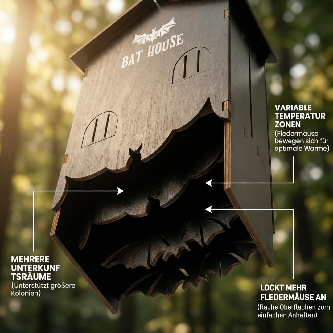 Fledermauskasten aus Holz mit 3-Kammer-System für bessere Ansiedlung, DIY-Bausatz, einfach zu montie