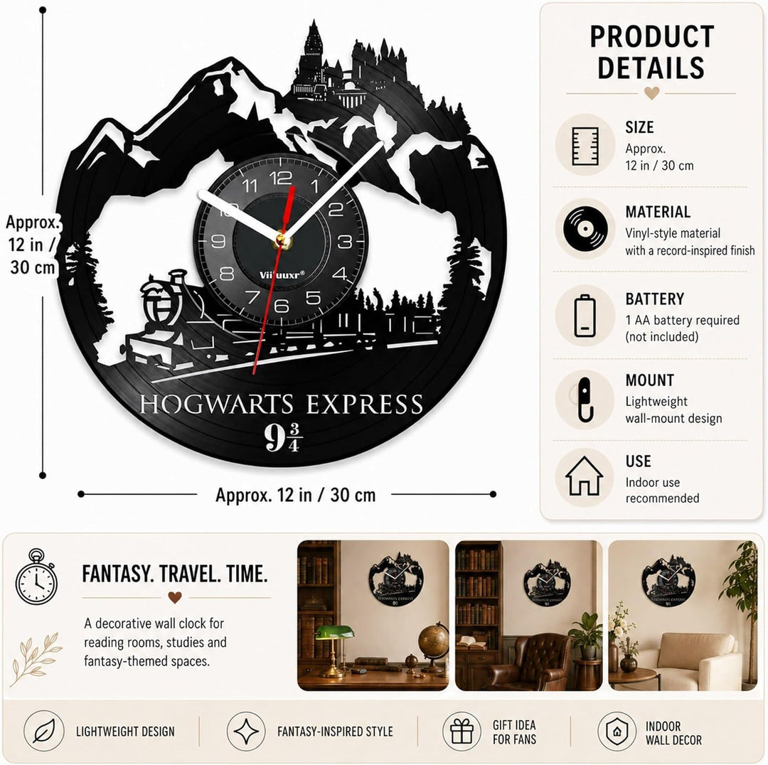 Viiluuxr Wanduhr Modern Vinyl Schallplatte Wanduhren Hogwarts Express Uhr Wand Ohne Tickgeräusche Wa