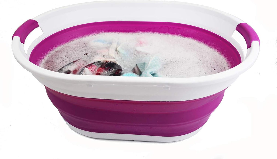 SAMMART 39L Collapsible Plastic Laundry Basket - Oval Tub/Basket - Foldable Storage Container - Spac