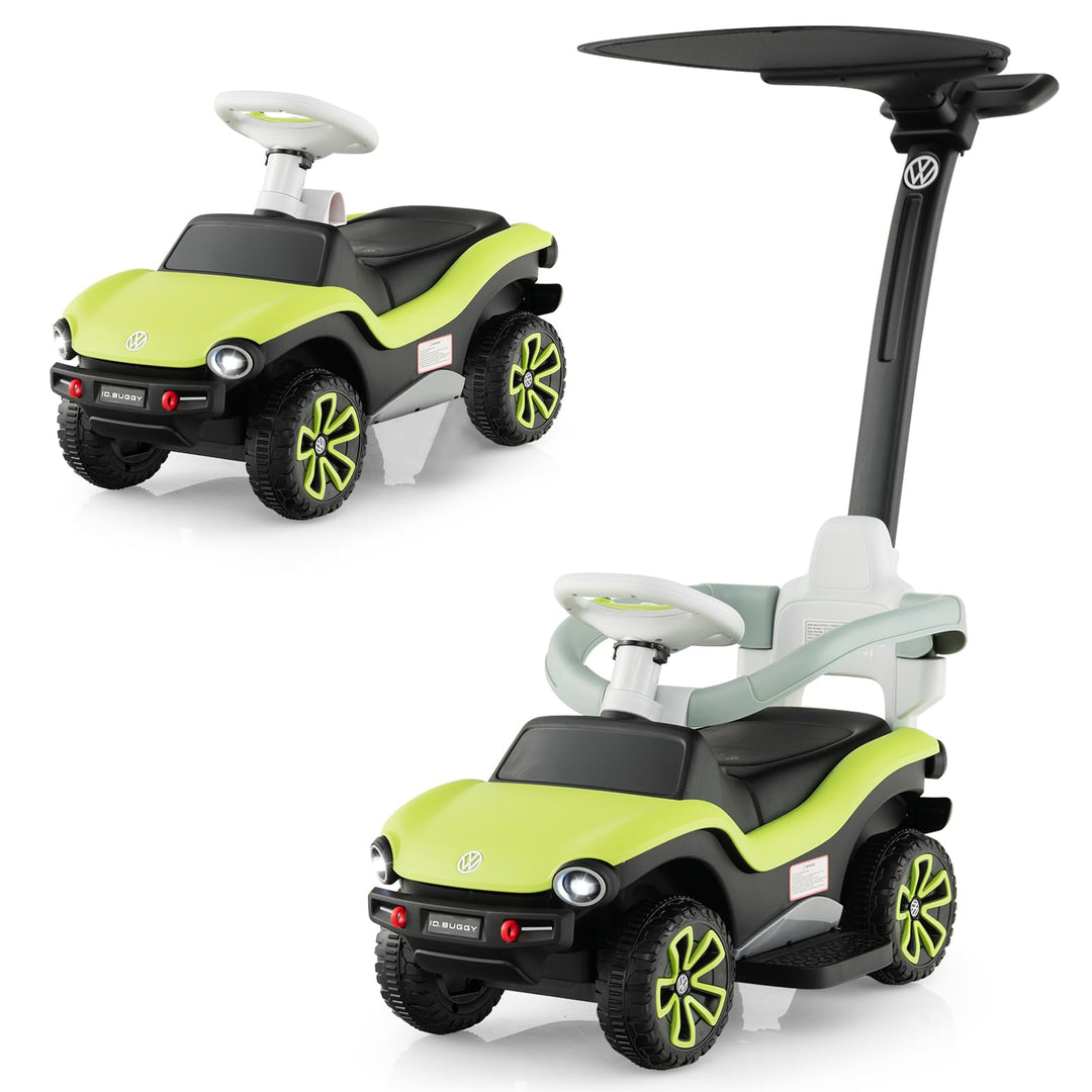 DREAMADE Rutschauto für Kinder, Volkswagen Rutscher mit 3-stufig Verstellbarem Schiebegriff, Verdeck