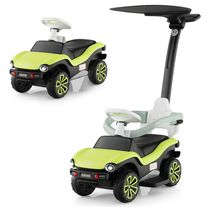 DREAMADE Rutschauto für Kinder, Volkswagen Rutscher mit 3-stufig Verstellbarem Schiebegriff, Verdeck