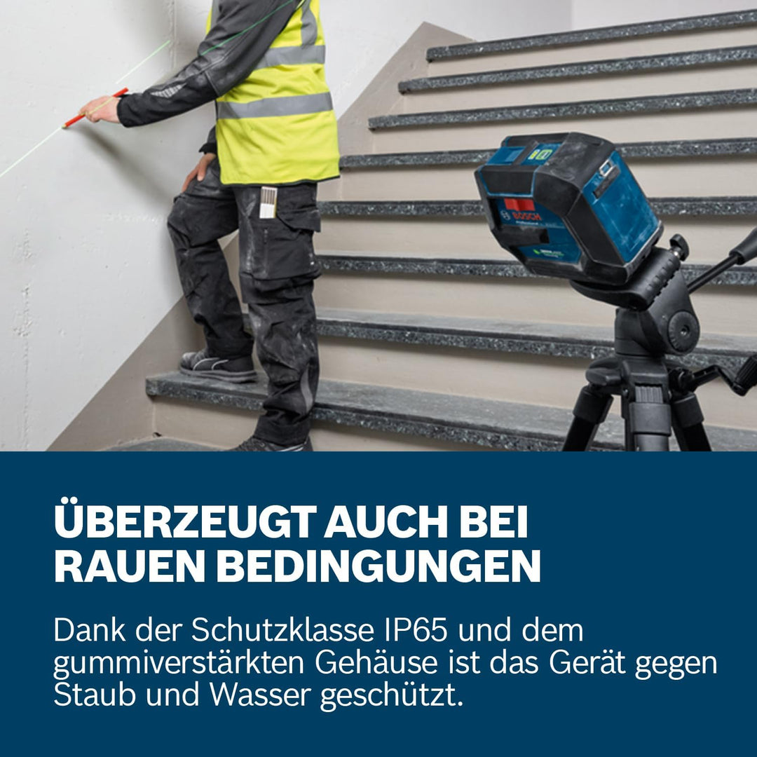 Bosch Professional Linienlaser GLL 20-22 G (Halterung LB 10, grüner Laser, Innenbereich, Dual Power