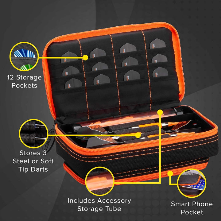 Casemaster Plazma Plus, 3 Dart-Etui für weiche Dartpfeile und Stahlspitzen, grosse vordere Handytasc