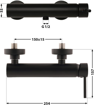 'aquaSu® Duscharmatur in schwarz Lago 2.0 | Wasserhahn Dusche | Armatur für Brause | Einhebelmischer