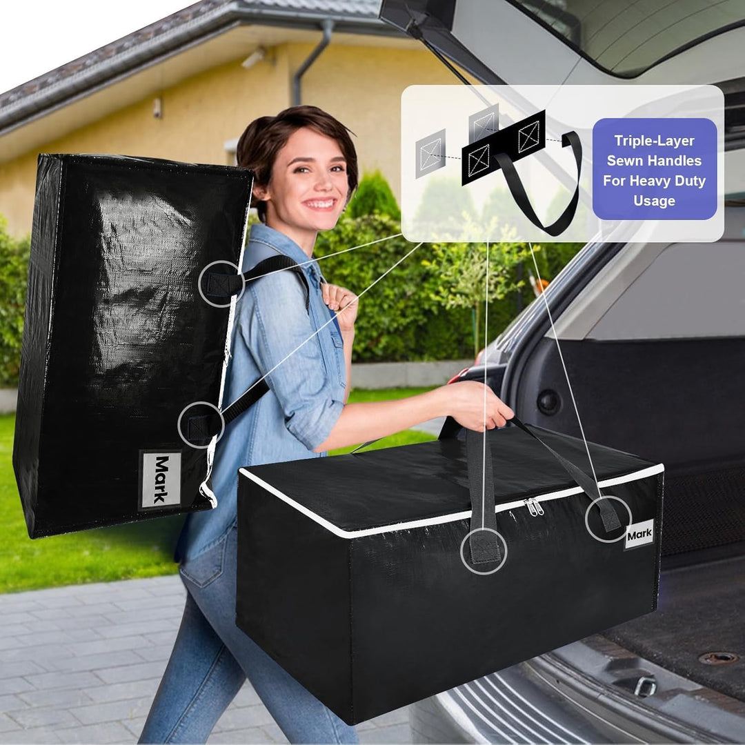 Umzugstaschen 93-Liter, 4er-Pack Aufbewahrungstaschen mit Reissverschluss, Umzugskartons Heavy Duty