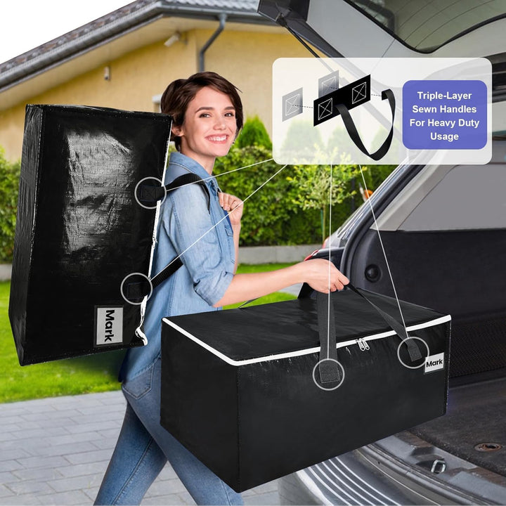 Umzugstaschen 93-Liter, 4er-Pack Aufbewahrungstaschen mit Reissverschluss, Umzugskartons Heavy Duty