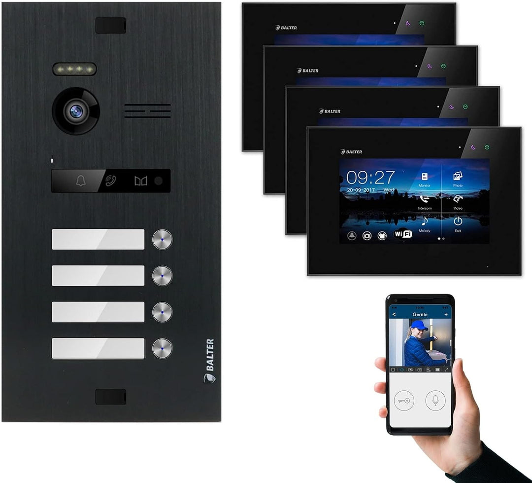 Nonic Balter EVO Video-Türsprechanlage WLAN Set 4 Familienhaus (1x Türstation mit Kamera Schwarz, 4X