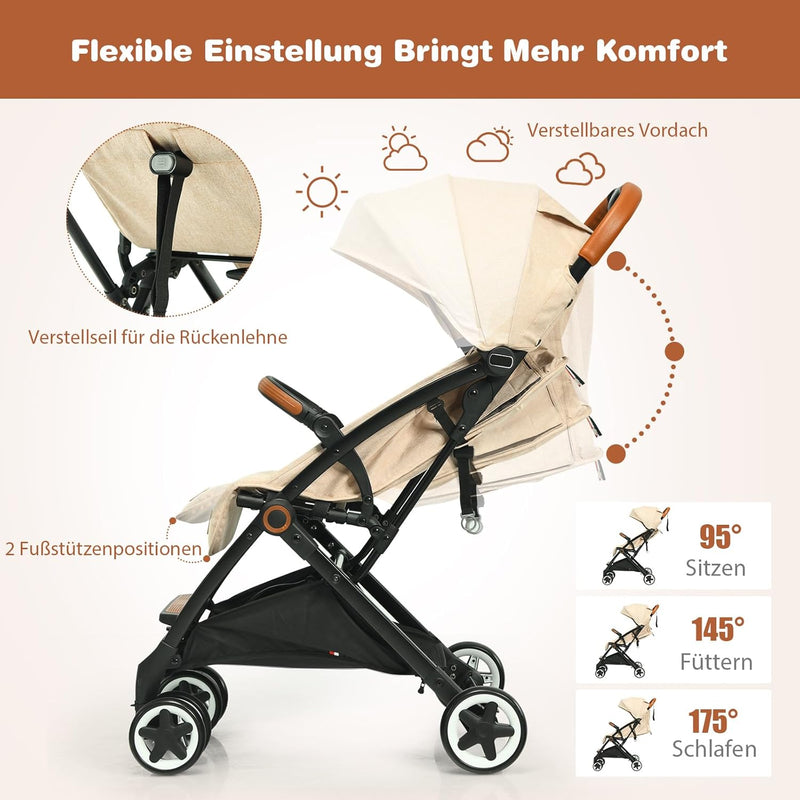 COSTWAY Kinderwagen einhand faltbar, Kinderbuggy mit verstellbare Rückenlehne & Verdeck, Reisebuggy